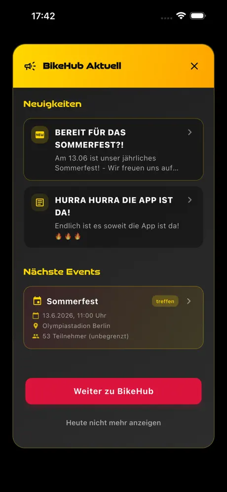 BikeHub App Screenshot: Startscreen