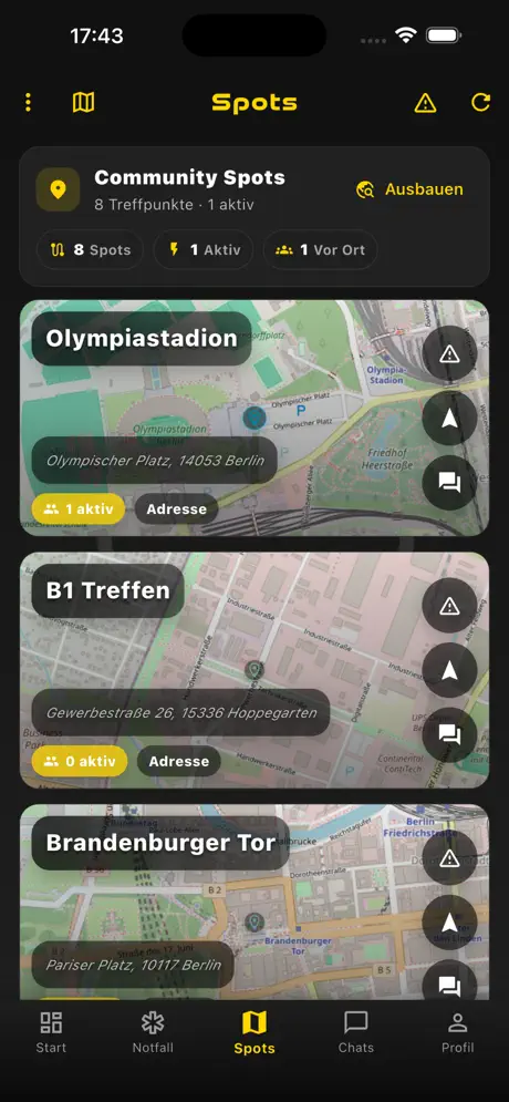 BikeHub App Screenshot: Spots und Community